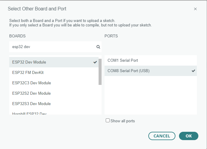 Selecting the correct board type.